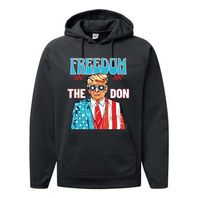 Freedom The Don 4th Of July Patriotic American Flag Trump Performance Fleece Hoodie