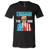 Freedom The Don 4th Of July Patriotic American Flag Trump V-Neck T-Shirt