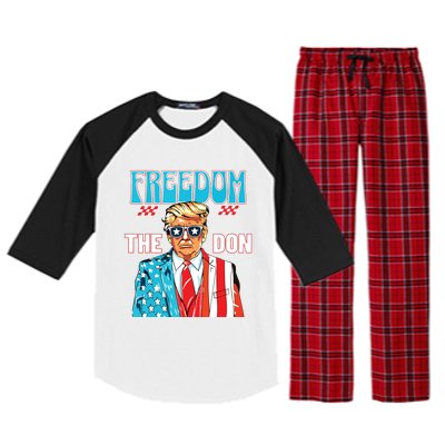 Freedom The Don 4th Of July Patriotic American Flag Trump Raglan Sleeve Pajama Set