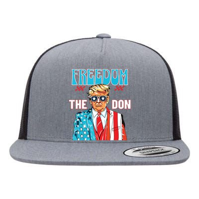 Freedom The Don 4th Of July Patriotic American Flag Trump Flat Bill Trucker Hat