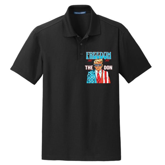 Freedom The Don 4th Of July Patriotic American Flag Trump Dry Zone Grid Polo