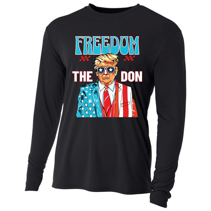 Freedom The Don 4th Of July Patriotic American Flag Trump Cooling Performance Long Sleeve Crew