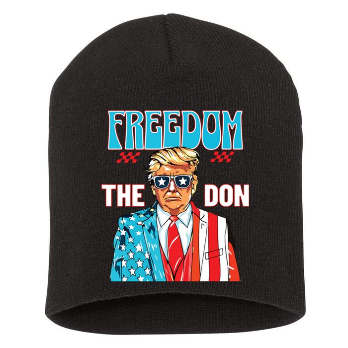 Freedom The Don 4th Of July Patriotic American Flag Trump Short Acrylic Beanie