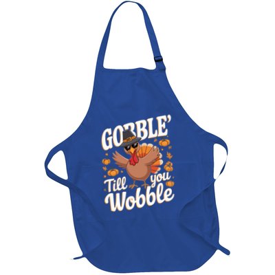 Funny Turkey Day Thanksgiving Gobble Till You Wobble Gift Full-Length Apron With Pockets