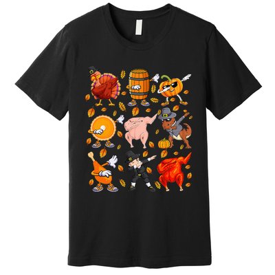 Funny Thanksgiving Dabbing Turkey Rex Pilgrim Dance Premium T-Shirt