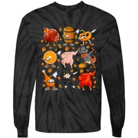 Funny Thanksgiving Dabbing Turkey Rex Pilgrim Dance Tie-Dye Long Sleeve Shirt