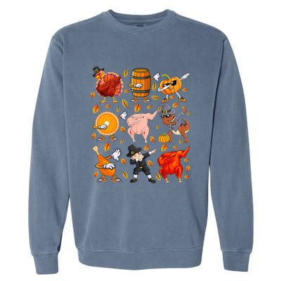 Funny Thanksgiving Dabbing Turkey Rex Pilgrim Dance Garment-Dyed Sweatshirt