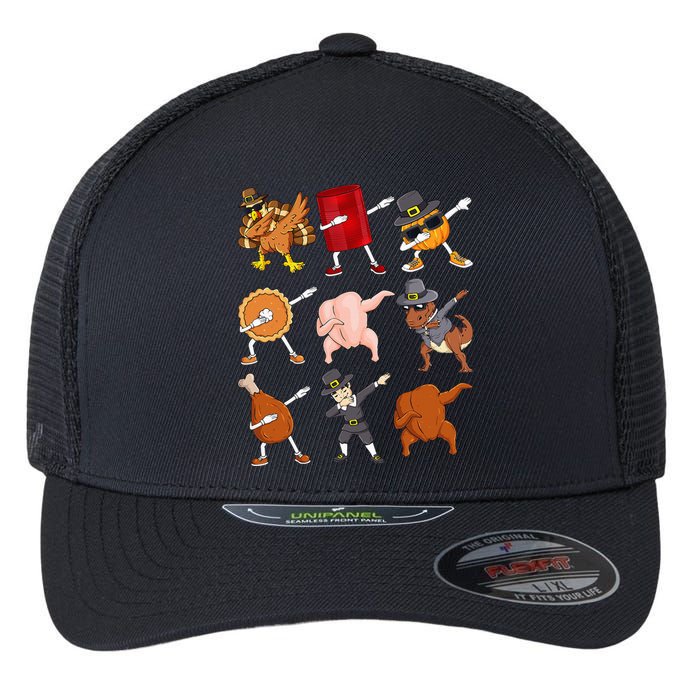 Funny Thanksgiving Dabbing Turkey Rex Pilgrim Dance Flexfit Unipanel Trucker Cap