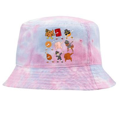 Funny Thanksgiving Dabbing Turkey Rex Pilgrim Dance Tie-Dyed Bucket Hat