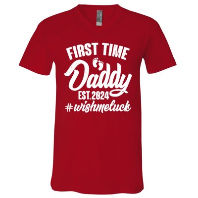 First Time Daddy Est. 2024 Wish Me Luck V-Neck T-Shirt