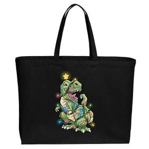 Funny Trex Dinosaur Tree Wrapped In Christmas Lights Cool Gift Cotton Canvas Jumbo Tote