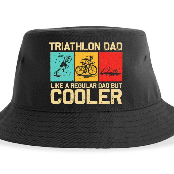 Funny Triathlon Design For Dad Swim Bike Run Triathletes  Sustainable Bucket Hat