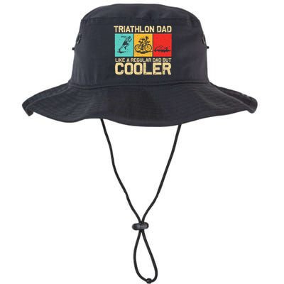 Funny Triathlon Design For Dad Swim Bike Run Triathletes  Legacy Cool Fit Booney Bucket Hat