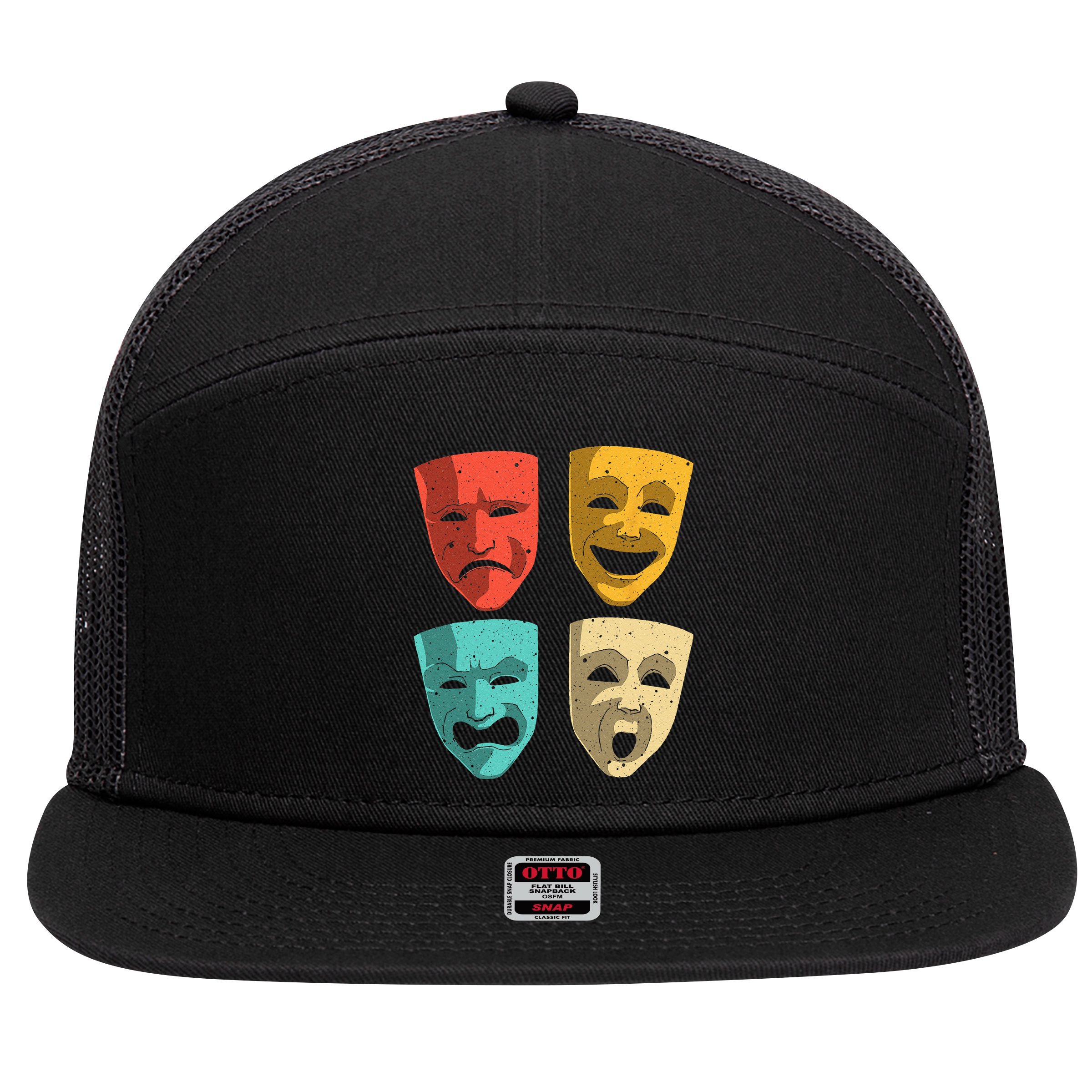 Funny Theater DesignTheatre Masks Broadway Drama 7 Panel Mesh Trucker Snapback Hat