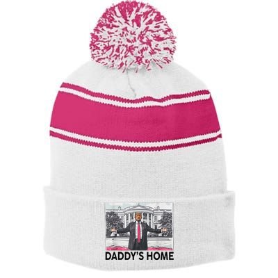 Funny Trump Daddys Home Trump 2024 Stripe Pom Pom Beanie