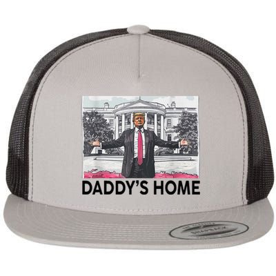 Funny Trump Daddys Home Trump 2024 Flat Bill Trucker Hat