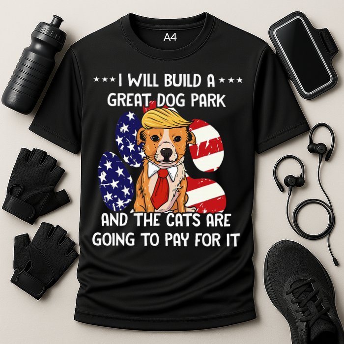 Funny Trump Dog T Build A Great Dog Park Political Cooling Performance Crew T-Shirt