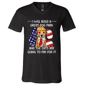 Funny Trump Dog T Build A Great Dog Park Political V-Neck T-Shirt