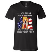 Funny Trump Dog T Build A Great Dog Park Political V-Neck T-Shirt