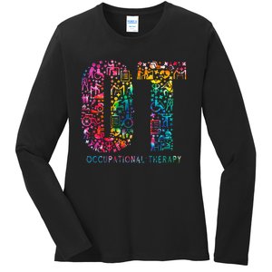 Funny Tie Dye Occupational Therapy Funny OT Month Assistant Ladies Long Sleeve Shirt