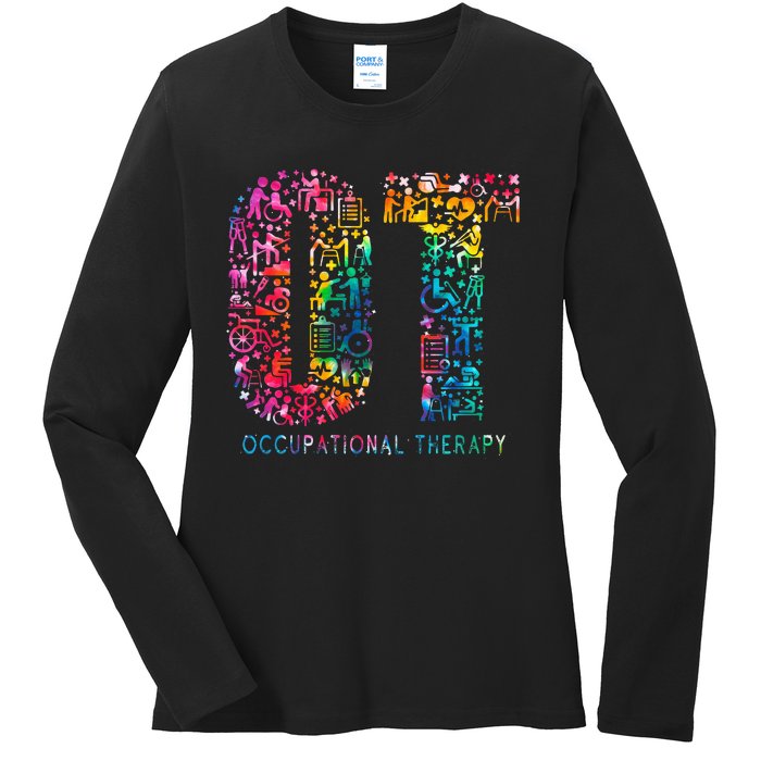 Funny Tie Dye Occupational Therapy Funny OT Month Assistant Ladies Long Sleeve Shirt