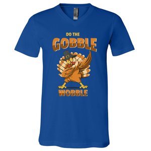 Funny Thanksgiving Dabbing Turkey Pilgrim Hat Holiday Gift V-Neck T-Shirt