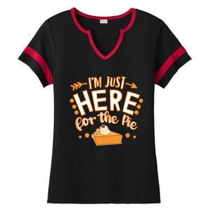 Fun Thanksgiving Design IM Just Here For The Pie Ladies Halftime Notch Neck Tee