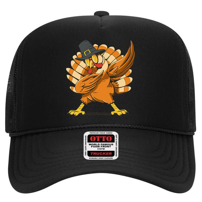 Funny Thanksgiving Day Pilgrim Dab Dance High Crown Mesh Back Trucker Hat