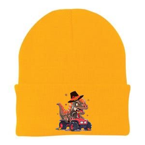 Funny Thanksgiving Dinosaur And Turkey Riding Monster Truck Knit Cap Winter Beanie