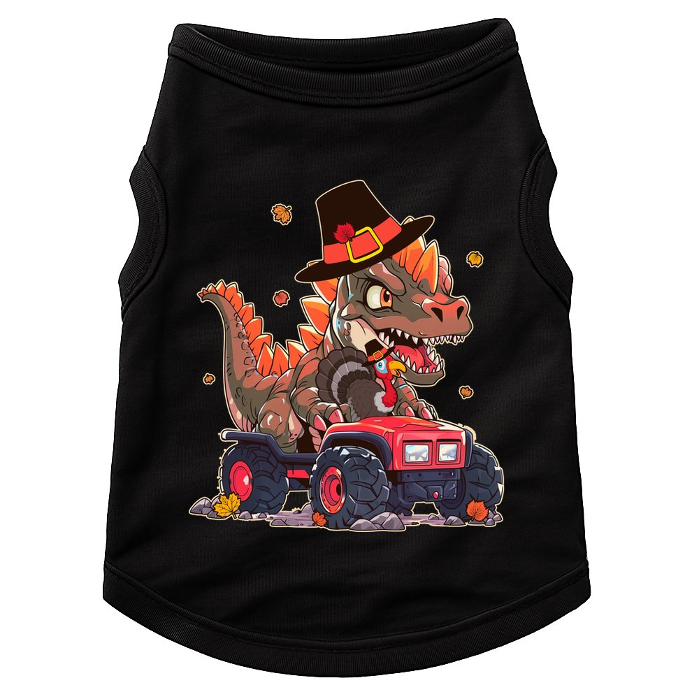 Funny Thanksgiving Dinosaur And Turkey Riding Monster Truck Doggie Tank