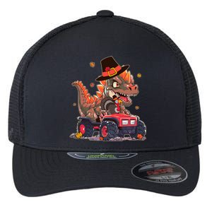 Funny Thanksgiving Dinosaur And Turkey Riding Monster Truck Flexfit Unipanel Trucker Cap