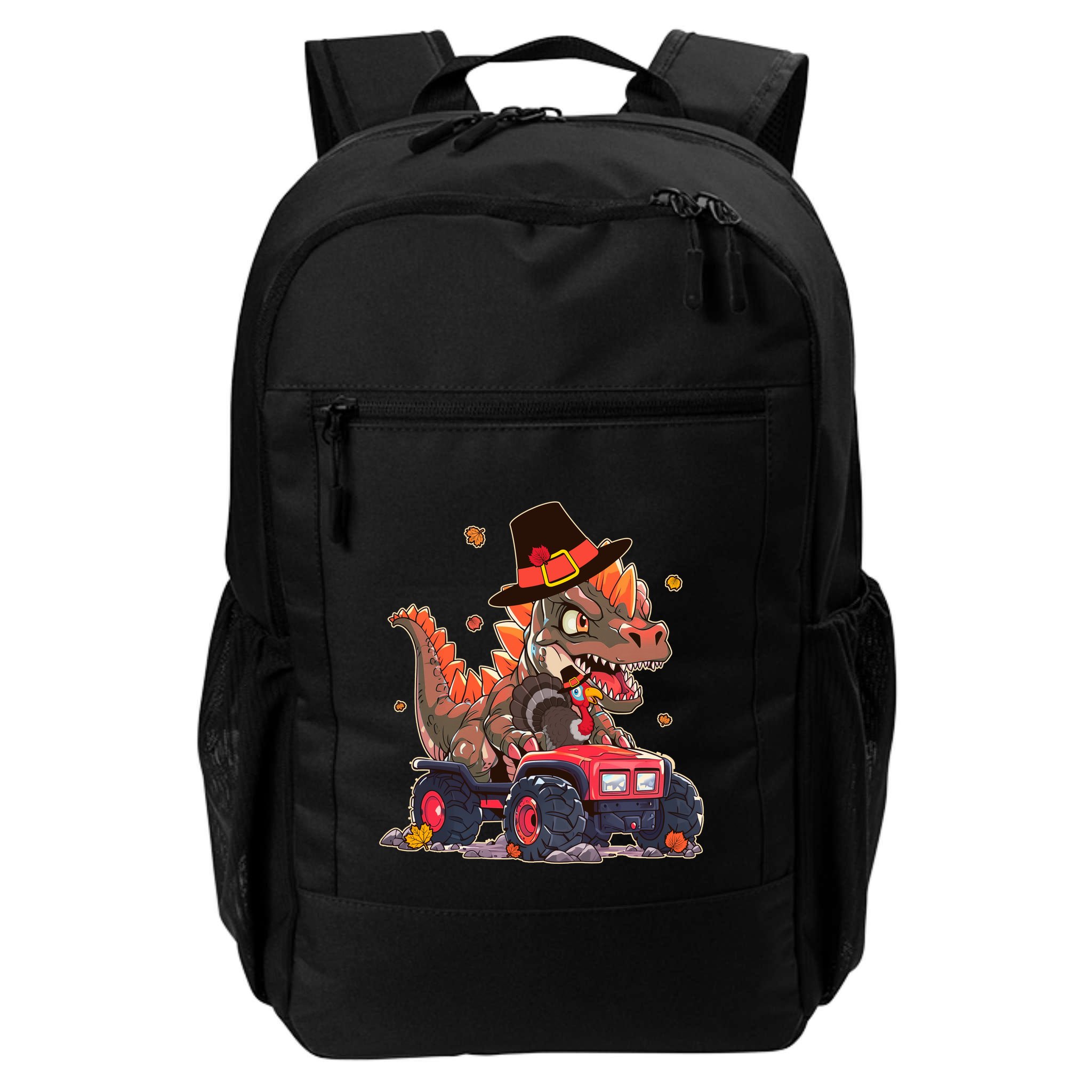 Funny Thanksgiving Dinosaur And Turkey Riding Monster Truck Backpack
