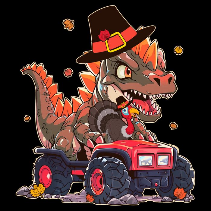 Funny Thanksgiving Dinosaur And Turkey Riding Monster Truck Backpack