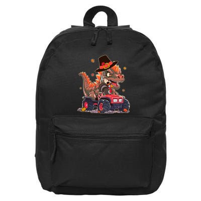 Funny Thanksgiving Dinosaur And Turkey Riding Monster Truck 16 in Basic Backpack