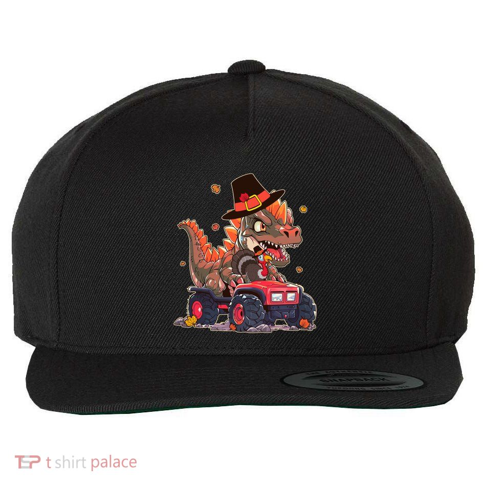 Funny Thanksgiving Dinosaur And Turkey Riding Monster Truck Wool Snapback Cap
