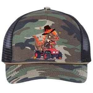 Funny Thanksgiving Dinosaur And Turkey Riding Monster Truck Retro Rope Trucker Hat Cap