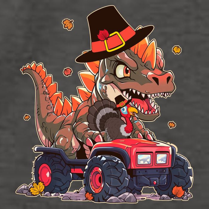Funny Thanksgiving Dinosaur And Turkey Riding Monster Truck Vector Backpack