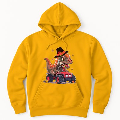 Funny Thanksgiving Dinosaur And Turkey Riding Monster Truck Hoodie