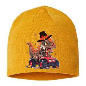 Funny Thanksgiving Dinosaur And Turkey Riding Monster Truck Sustainable Beanie