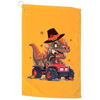 Funny Thanksgiving Dinosaur And Turkey Riding Monster Truck Golf Towel