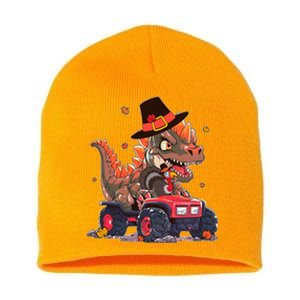 Funny Thanksgiving Dinosaur And Turkey Riding Monster Truck Short Acrylic Beanie