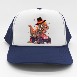 Funny Thanksgiving Dinosaur And Turkey Riding Monster Truck Trucker Hat