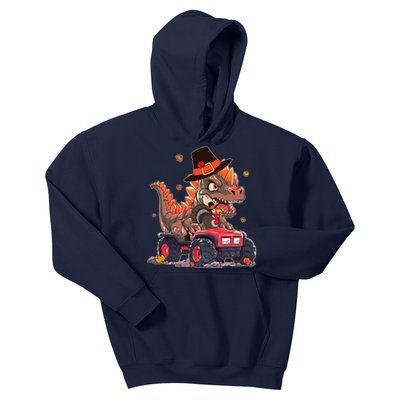 Funny Thanksgiving Dinosaur And Turkey Riding Monster Truck Kids Hoodie