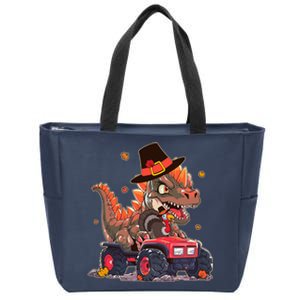 Funny Thanksgiving Dinosaur And Turkey Riding Monster Truck Zip Tote Bag