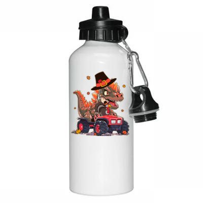 Funny Thanksgiving Dinosaur And Turkey Riding Monster Truck Aluminum Water Bottle