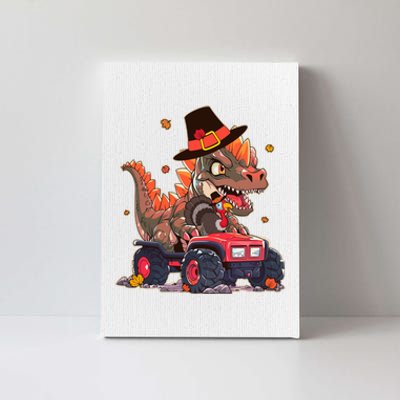 Funny Thanksgiving Dinosaur And Turkey Riding Monster Truck Canvas