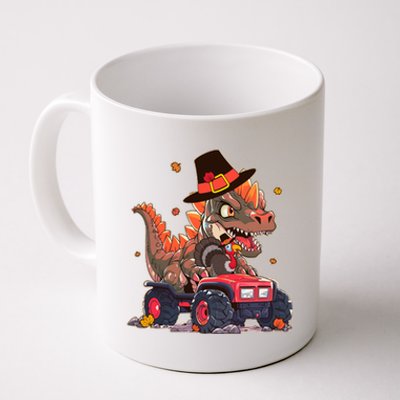 Funny Thanksgiving Dinosaur And Turkey Riding Monster Truck Coffee Mug