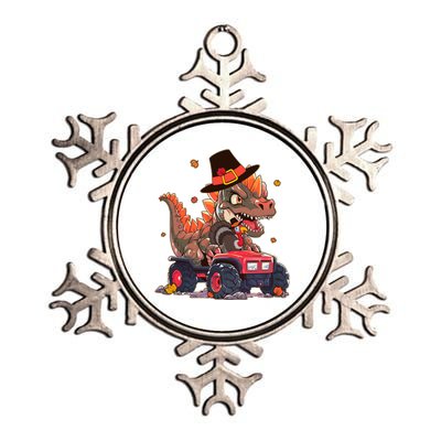 Funny Thanksgiving Dinosaur And Turkey Riding Monster Truck Metallic Star Ornament