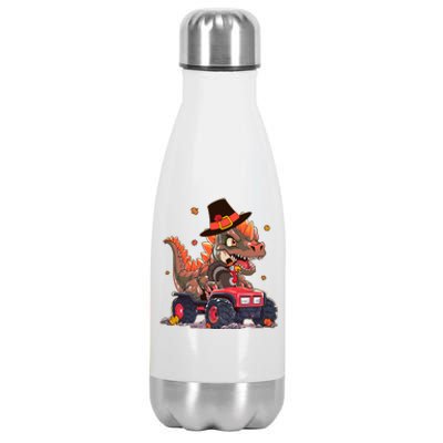 Funny Thanksgiving Dinosaur And Turkey Riding Monster Truck Stainless Steel Insulated Water Bottle