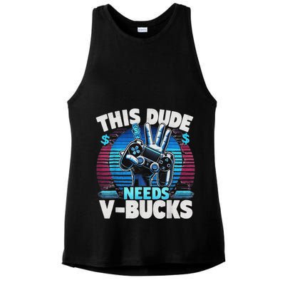 Funny This Dude Needs V Bucks Will Work For Bucks Gamer Ladies PosiCharge Tri-Blend Wicking Tank